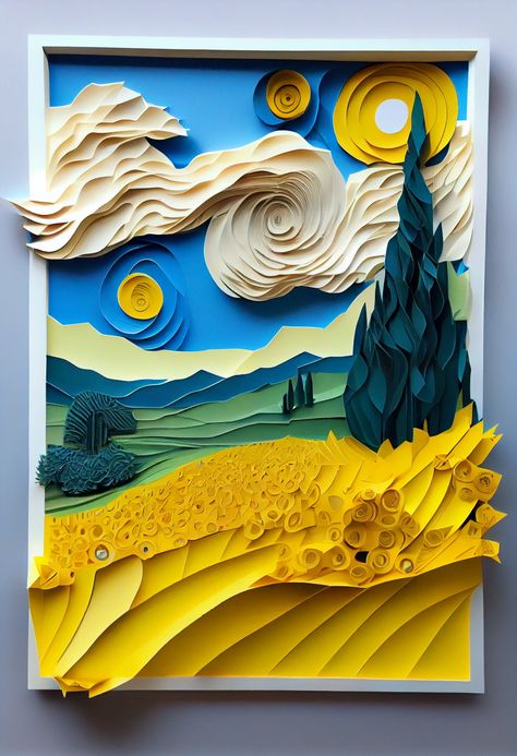 Sunswept Fields: A Golden Tapestry of Light" is a mesmerizing #art piece that captures the breathtaking beauty of a field of yellow flowers and open lands, bathed in the warm, golden light of multiple swirling suns. #homedecor #decor #wallart #bedroomart Paper Tapestry, Golden Art, Modern Graphic Art, 3d Paper Art, Paper Cutout Art, Fantasy Wall Art, Small Canvas Paintings, Wallpaper Nature Flowers, Art Gallery Wallpaper