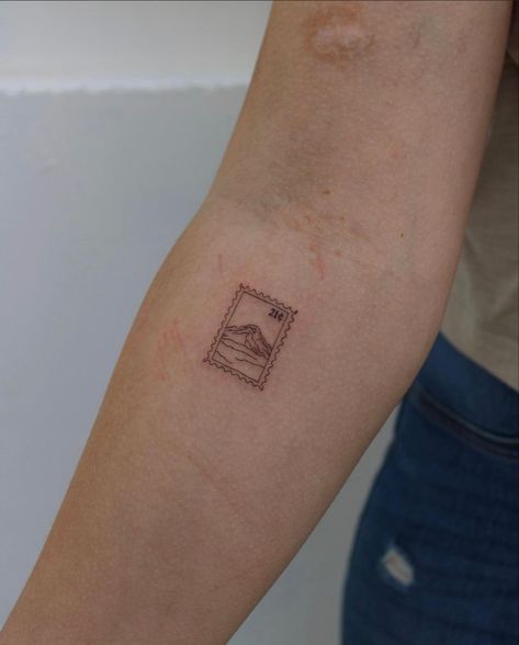 Tiny Colorado Tattoo, Utah Postage Stamp Tattoo, Small Stamp Tattoo Ideas, Tattoos For Hometown, Washington State Inspired Tattoo, Tattoos For Colorado, Montana Tattoo Ideas Simple, Arches Tattoo Utah, Russian Cathedral Tattoo