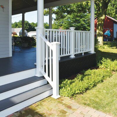 Front Deck Ideas Entrance Porch Designs Farmhouse, Porch Lattice, Porch Rails, Porch Railing Designs, Front Porch Railings, Vinyl Stairs, Post Sleeve, Vinyl Railing, Porch Remodel