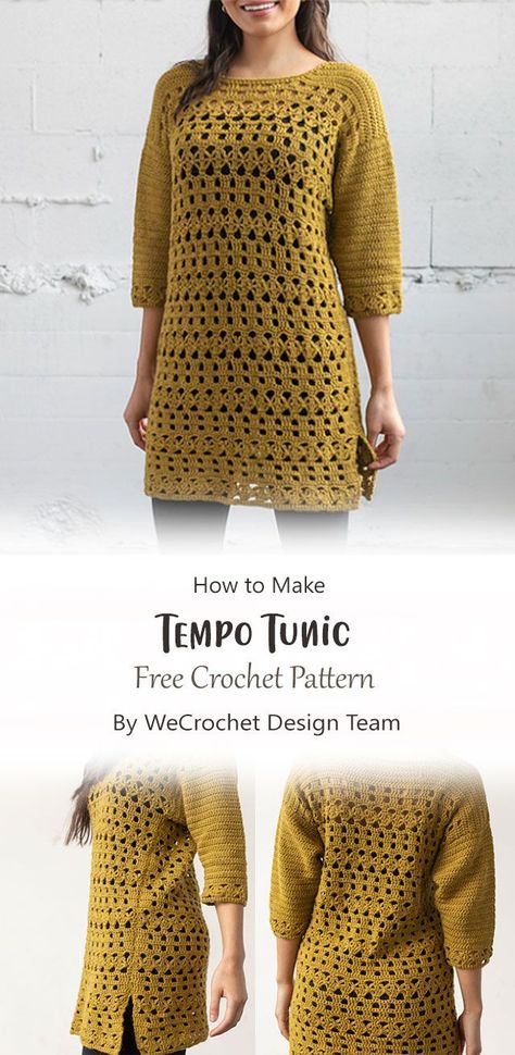 Knitted Jumper Dress Pattern, Crochet Jumper Dress, Free Crochet Tunic Patterns, Free Crochet Dress Patterns For Women, Trendy Crochet Clothes, Trendy Crochet Tops, Crochet Tunic Dress, Crochet Blouse Free Pattern, Crochet Tunic Pattern