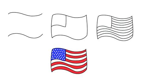 Patriotic Doodles, Usa Flag Drawing, Patriotic Drawings, American Flag Drawing, Small American Flags, Flag Drawing, Patriotic Projects, Doodle Bug, Directed Drawing