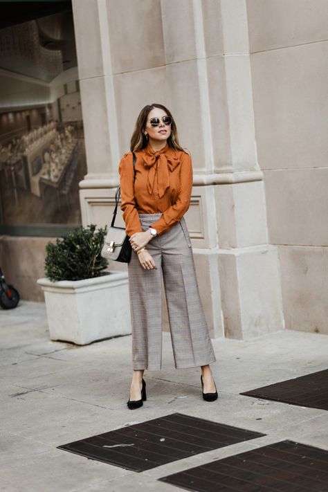 Fall Workwear, Spring Work, Formal Fashion, Dallas Fashion, Orange Shirt, Workwear Fashion, Womens Fashion For Work, Work Clothes, Plaid Pants