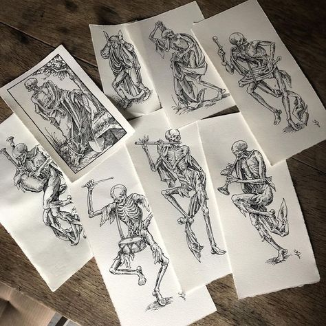 Danse Macabre Tattoo, Dance Macabre Tattoo, Billy Bernert, Medieval Art Illustration, Drum Tattoo, Woodcut Tattoo, Medieval Tattoo, Engraving Tattoo, Fantasy Tattoos