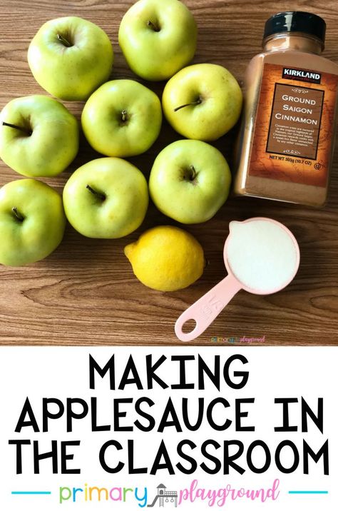 Classroom Applesauce, Applesauce In The Classroom, Apples Kindergarten, Kindergarten Autumn, Making Applesauce, Classroom Cooking, Primary Playground, Preschool Apple Activities, Preschool Apple Theme