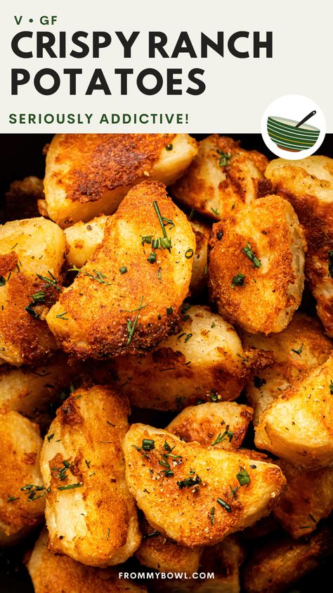 A simple trick gives these Crispy Ranch Potatoes their major crunch factor! Coated in a homemade ranch seasoning blend and served with a healthy ranch dip, they’re a side dish or game-day snack you won’t want to miss. Vegan and Gluten-Free. Healthy Ranch Dip, Air Fryer Recipes Chicken Tenders, Air Fryer Recipes Chicken Wings, Healthy Ranch, Air Fryer Recipes Chicken Thighs, Air Fryer Recipes Healthy Low Carb, Air Fryer Recipes Keto, Homemade Ranch Seasoning, Ranch Potatoes