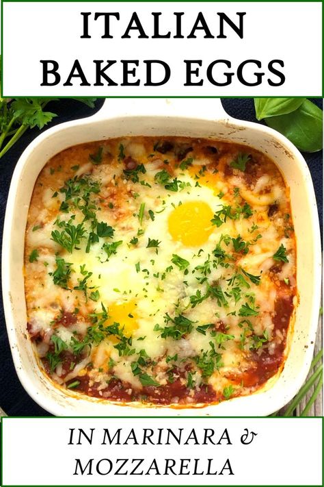 Mozzarella-Topped Baked Eggs Italian Baked Eggs, Eggs Tomato Sauce, Eggs In Tomato Sauce, Healthy Breakfast Choices, Baked Eggs Recipe, Italian Breakfast, Tomato Sauce Recipe, Cheese Topping, Easy Eggs