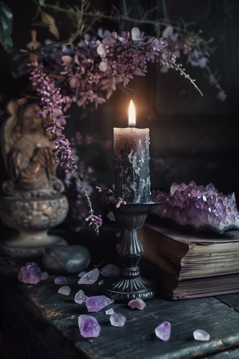 Magical Witch Aesthetic, Gothic Magic Aesthetic, Lavender Witch Aesthetic, Luxury Witch Aesthetic, Gothic Spring Aesthetic, Estelle Aesthetic, Witch Ritual Aesthetic, Witchcraft Aesthetic Room, Witch Candles Aesthetic