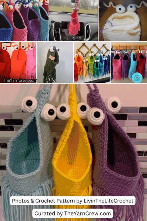 Crochet a useful Yip Yip storage basket from any of these patterns. These crochet patterns and designs will make colorful hanging baskets perfect for daily essentials. All the patterns in the collection have direct links to the pattern with credits to the designers and short information that will help you to decide if they are the right ones for you. Crochet patterns curated by TheYarnCrew. Yup Yip Crochet Pattern, Yip Yips Storage Crochet Free Pattern, Crochet Bag Holder Free Pattern, Crochet Monsters Free Pattern, Crochet Yip Yip Pattern, Yip Yip Crochet Pattern Free, Crochet Yip Yip Free Pattern, Crochet Leftover Yarn Ideas, Yip Yips Crochet Pattern