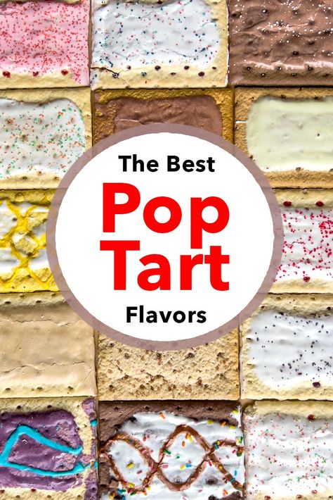 Pinterest image: photo of 15 pop tarts with caption reading "The Best Pop Tart Flavors" Homemade Pop Tart Flavors, Cookies And Cream Pop Tarts, Giant Pop Tart, Diy Pop Tarts, Best Pop Tart Flavors, Puff Pastry Pop Tarts, Poptart Flavors, Jumbo Cookies, Pop Tart Flavors