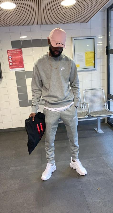 Sweatsuit outfit #slocabaia #nike #grey #isje #iiboxing Nike Matching Set Outfit Men, Mens Tracksuit Outfit, Mens Tracksuit Set Nike, Men Sweatsuit Outfit, Nike Grey Sweatpants Outfit Men, Men’s Sweatsuit, Black Sweats Outfit Men, Men’s Tracksuit, Jogging Outfit Homme