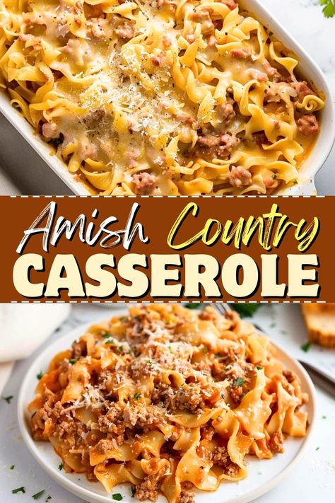 Indulge in some comfort food with this Amish country casserole! It's full of beef and noodles in a savory, tangy sauce. Old Country Recipes, Quick Hotdish Recipes, Southyourmouth Recipes, Country Casserole Recipes, The Best Casseroles, Noodle Casserole Recipes For Dinner, Easy Hot Dishes, Amish Dishes, Amish Hotdish