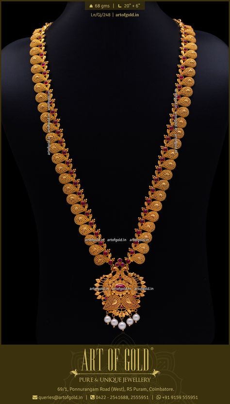 Long Mango Haram in gold Gold Haram Designs Indian Latest, Gold Haram Designs Indian, Mango Haram Designs, Long Haram Designs, Tamil Bride, Gold Haram Designs, Mango Haram, Plain Jewelry, Haram Designs