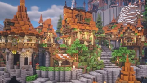 Aesthetic Minecraft Village Ideas, Minecraft Shops, Minecraft Kingdom, Minecraft Create, Minecraft Structures, Minecraft House Plans, Bangunan Minecraft, Minecraft Cottage, Minecraft Castle