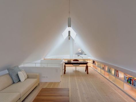 Attic Office, Attic Bedroom Designs, Modern Home Offices, Mid Century Furnishings, Loft Office, Attic Conversion, Contemporary Home Office, Attic Design, Attic Apartment