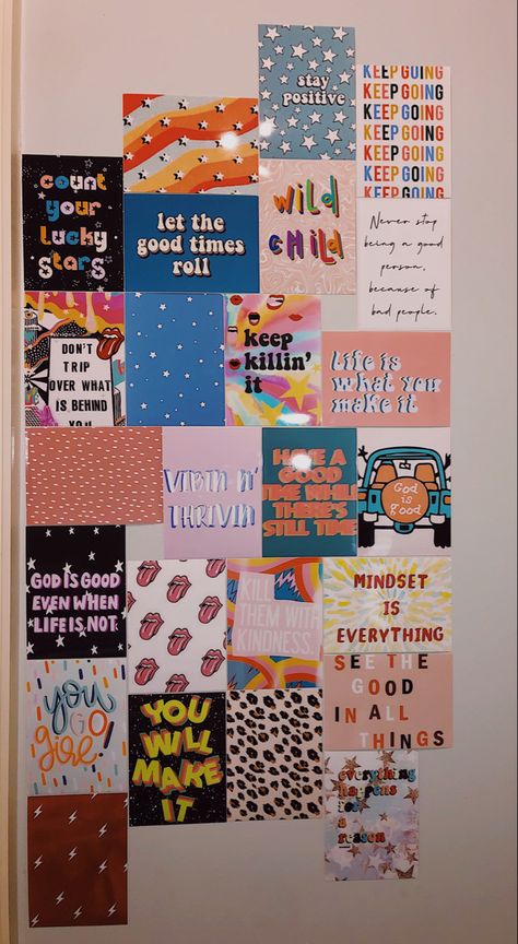 Wall Collage Pattern Ideas, Aesthetic Mini Posters, Wall Picture Collage Ideas Aesthetic, Collage Wall Prints Ideas, Aestic Room Decor, Wall Collage Quotes, Cute Collage Ideas, Wall Stickers Bedroom Aesthetic, Bedroom Wall Posters Aesthetic