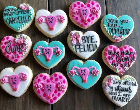 Hysterectomy Cookies MC Cookies Tubal Removal Party, Uterus Cookies, Sterilization Celebration, Uterus Party, Cake Designing, Period Party, Royal Icing Sugar, Not Having Kids, Royal Iced Cookies