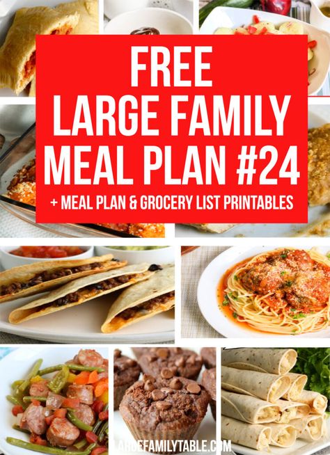 Large Family Budget Meal Plan Week 24 + FREE Printable Grocery List and Planning Pack - Large Family Table Large Family Dinner Ideas, Large Family Table, Free Printable Grocery List, Family Meal Plan, Free Grocery List, Big Family Meals, Slow Cooker Stuffed Peppers, Printable Grocery List, Big Family Dinner