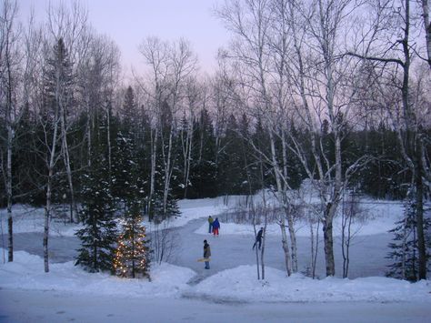 Ice skating on a natural pond.  I did a lot of skating on our pond on the farm. Outdoor Ice Rink Aesthetic, Ice Skating Pond, Winter Wedding Boots, Backyard Ice Rink, Winter Ice Skating, Wilderness Retreat, Pond Painting, Natural Pond, Winter Love