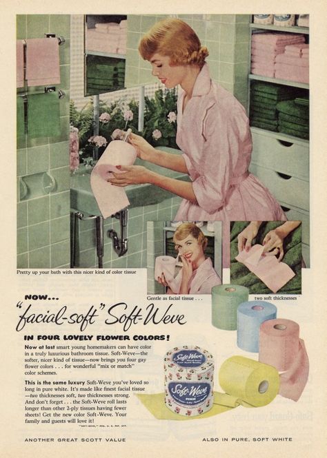 Image detail for -Inspiring Vintage Toilet Paper Ad listed in: Bathroom Accessories ... Colored Toilets, Vintage Toilet, Water House, Retro Housewife, Old Advertisements, Retro Advertising, Retro Ads, Old Ads, Six Feet Under