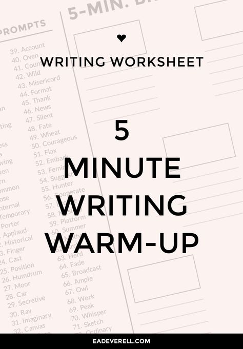 WRITING WARM UP EXERCISE - This writing worksheet is to help you warm up, loosen up, and write fast. I recommend using word association to follow the thread of your thinking. Set a timer to 5 minutes and keep the pen moving. Don’t stop to think! P.S. Want some company? Watch the write… Writing Warm Ups, Novel Plotting, Warm Up Exercise, 5 Minute Journal, Word Association, Creative Writing Exercises, Writing Blog, Writing Exercises, Writing Assignments