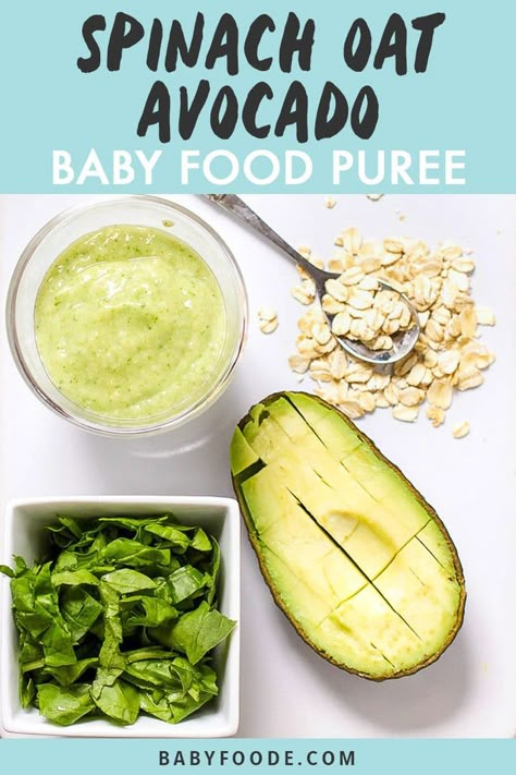 Spinach Baby Puree, Baby Food With Spinach, Avocado Baby Food Recipes, Avocado Puree For Baby, Avocado For Baby, Avocado Baby Food, Avocado Puree, Spinach Puree, Baby Spinach Recipes