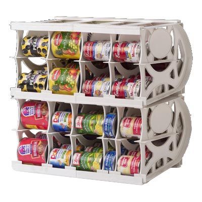 Cansolidator...$60 for twin pack at Costco...I want one!!!!!!!!!! Food Rotation, Canned Food Storage, Creative Storage Solutions, Creative Storage, Can Organizer, Pantry Design, Canned Food, Pantry Organization, Kitchen Pantry