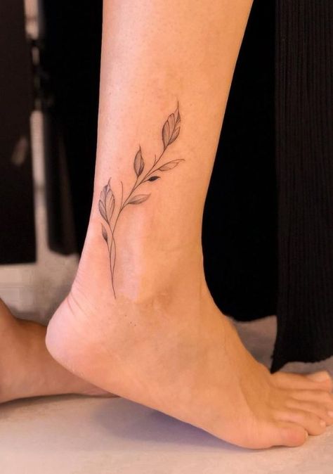 Dainty Vine Tattoo Ankle, Dainty Calf Tattoo, Leg Small Tattoos Women, Small Vine Tattoos For Women, Tattoo For Legs Woman, Delicate Ankle Tattoo, Small Leg Tattoos Women Ankle, Outside Ankle Tattoo, Dainty Ankle Tattoos For Women