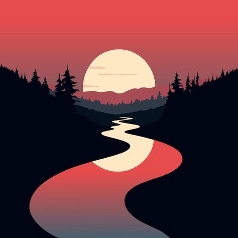 Vector a digital art of a river with a s... | Premium Vector #Freepik #vector River Illustration, River Drawing, River Logo, River Tattoo, Forest Background, River Art, Wedding Logo, Drawing Inspo, Red River