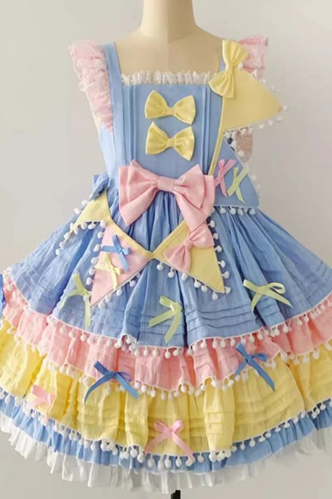 Candy Core Outfits, Yellow Clothes Aesthetic, Candy Inspired Outfits, Kidcore Dress, Yellow And Blue Outfits, Cute Yellow Outfits, Candy Outfits, Decora Fashion Outfits, Pan Aesthetic