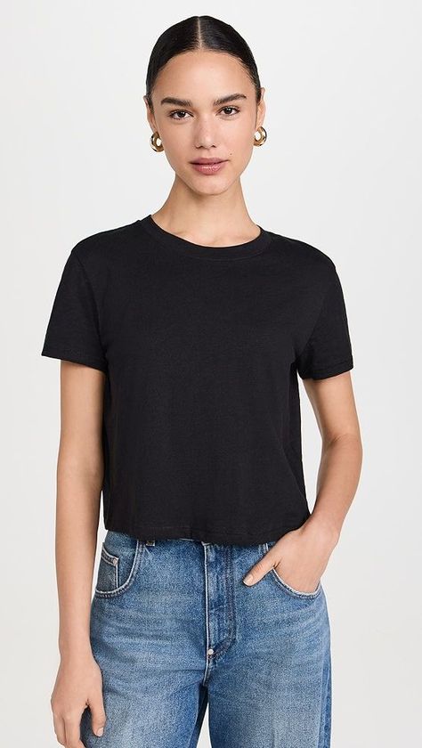 Madewell | Shopbop Madewell Outfits, Rock Tops, Rib Knit Cardigan, Rock Outfits, One Clothing, Crop Tee, Timeless Style, Black Tee, Black Tshirt