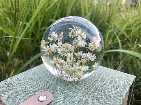 Small Flower Gift, Dandelion Paperweight, Diy Resin Projects, Epoxy Resin Art, Pressed Flower Art, Diy Resin Art, Flower Ball, Diy Resin Crafts, Flower Gifts