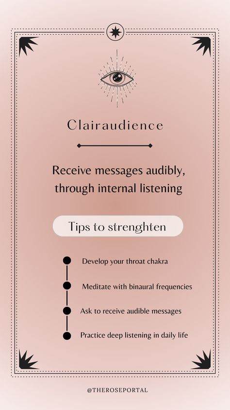 These messages can sound like your own thoughts. If the message is rooted in love, it's your intution. Clairaudience happens quick so it's important to develop your sense of presence to hear these messages #clairaudience #intution #psychic #guidance #innerknowing #spirituality #chakra Rooted In Love, Nature Witch, Eye Center, Psychic Development, Dream Journal, 3rd Eye, Candle Flames, Psychic Abilities, Spiritual Journey