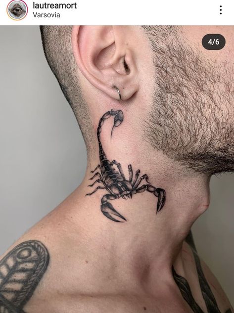 Scorpion Tattoo On Neck, Scorpio Tattoo Neck, Tattoo Scorpion Men, Scorpio Neck Tattoo, Scorpion Tattoo For Men, Scorpion Neck Tattoo, Cool Little Tattoos, Tattoos For Women Cat, Tattoo Scorpio