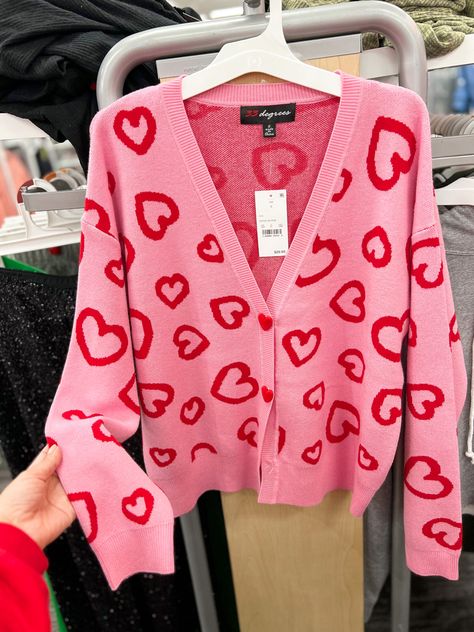 The cutesf cardigan available at Target! Style it with jeans for a casual look. Pink Sweaters Aesthetic, Pink Sweater Outfit Aesthetic, Love Core Aesthetic Outfits, Valentines Outfits Aesthetic, Funky Sweaters, Lovecore Fashion, Demon Days, Aesthetic Sweaters, Pink Sweaters