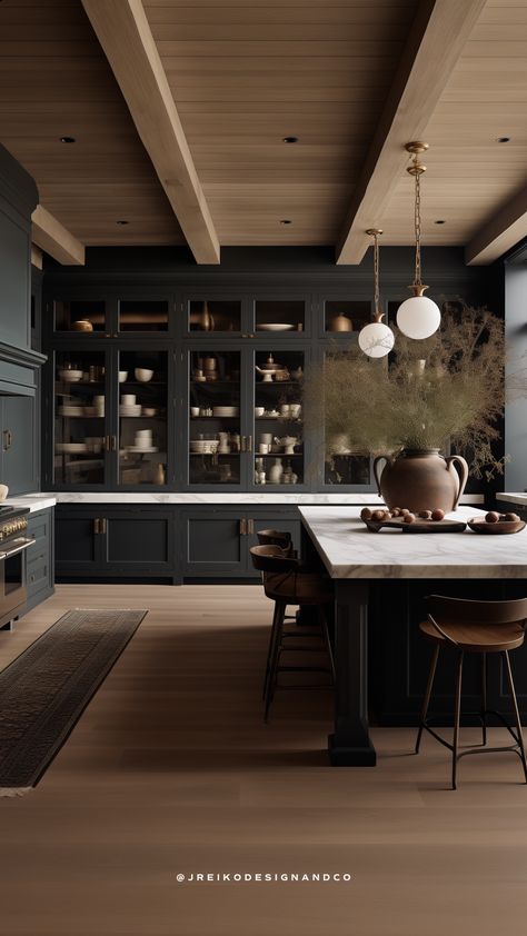 Modern English Kitchen, Ski Chic, Moody Kitchen, Moody Modern, Grey Kitchen Designs, Barn Kitchen, English Kitchen, Modern English, Barn Ideas