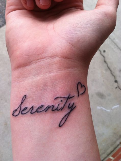 my tattoo! serenity Serenity Tattoos For Women, Serenity Name Tattoo, Serenity Tattoo Ideas, Serenity Name, Serenity Prayer Tattoo Women, Serenity Now Tattoo, Serenity Cursive Tattoo, Tranquility Tattoo, Stoic Tattoo