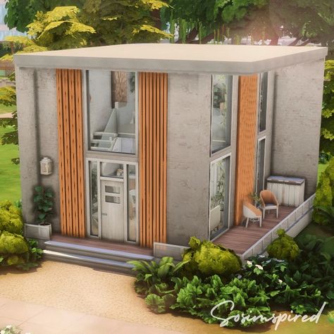 Modern Tiny Home Sims 4, Sims Loft Exterior, Sims 4 Modern Loft House, Ts4 Loft House, Sims 4 Loft Exterior, Sims 4 Loft House Exterior, Loft Exterior Design, Ts4 Build Ideas, Thesims4 Houses