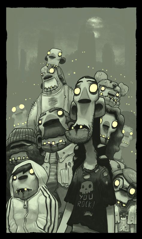 Illustration by Arthur Mask, via Behance Zone Out, Zombie Monster Art, Cute Zombie Character Design, Cartoon Zombie Cute, Zombie Illustration Cute, Monster Chasing Illustration, Arte Doodle, Zombie Art, Graffiti Characters