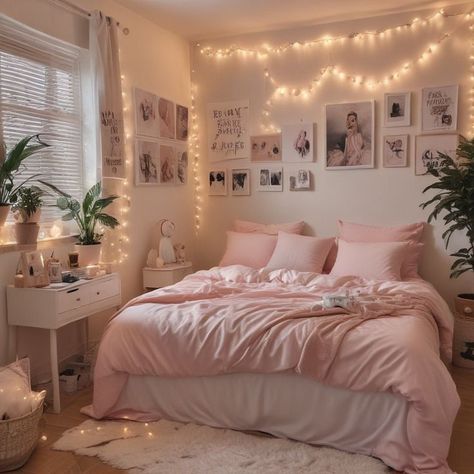 Dorm Room Ideas Coquette, Pink Girly Bedroom Aesthetic, Light Pink Bedroom Aesthetic, Pink Cozy Bedroom, Baby Pink Bedroom, Free Victor, Light Pink Bedrooms, Bedroom Ideas Cute, Dream Bedroom Inspiration