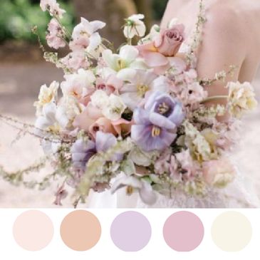 Beautiful peach, dusty orange, lavender, mauve and cream wedding color palette Lavender Mauve Wedding, Lavender Peach Sage Wedding, Lilac Colour Palette Wedding, Blush Ivory Lavender Wedding, Flower Bouquet Pastel Color Palettes, Peach Lilac Color Palettes, Lilac And Dusty Rose Wedding, Lilac And Peach Flowers, Lavender And Mauve Wedding