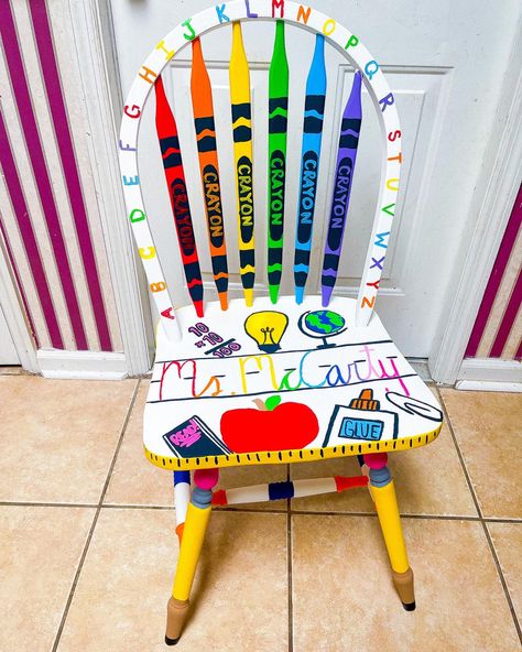 Classroom Rocking Chair, Teacher Rocking Chairs, Authors Chair, Teacher Stools, Teacher Chair, Painted Kids Chairs, Painted Wooden Chairs, Painted Wood Chairs, Teacher Chairs