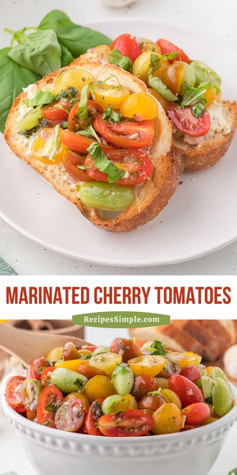 These easy and delicious Marinated Cherry Tomatoes combine fresh herbs, garlic, and a tangy marinade for a simple side dish or easy appetizer. Marinated Cherry Tomatoes Recipe, Marinated Cherry Tomatoes, Cherry Tomatoes Recipe, Olive Oil Extra Virgin, Cherry Tomato Salad, Cherry Tomato Recipes, White Balsamic, Tomatoes Recipe, White Balsamic Vinegar