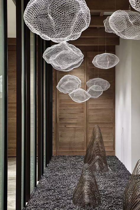 Cloud Chandelier, Small Led Lights, Cloud Lights, Unique Chandeliers, Modern Chinese, New Chinese Style, Art Installation, Hotel Design, Ceiling Design