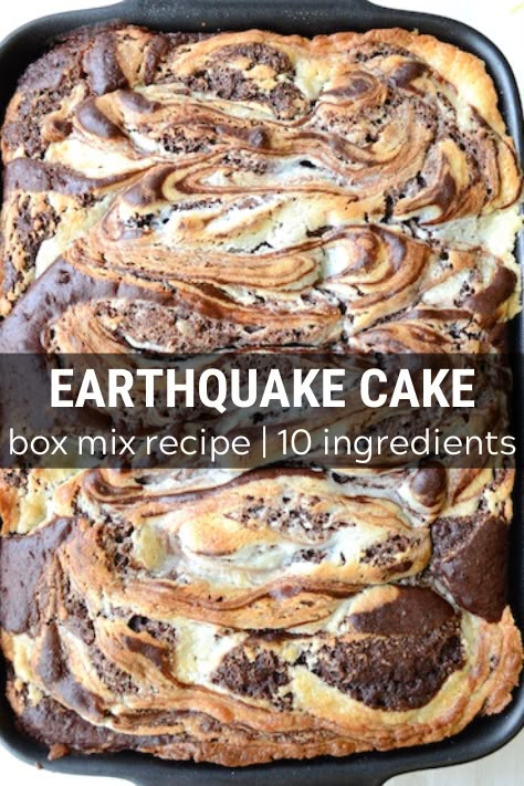 Earthquake Cake starts with a box of german chocolate cake mix, then add in coconut, chocolate chips, pecans, and a yummy cream cheese swirl! You don’t have to frost this cake because the cream cheese mixture becomes a layer of frosting INSIDE the cake. It cracks open after baking, resulting in the name - Earthquake cake! One of the best cakes to serve for a party.  #earthquakecake #cake Chocolate Cake Mix Recipes, Cream Cheese Swirl, Earthquake Cake, The Best Cakes, Boxed Cake Mixes Recipes, German Chocolate Cake Mix, Cake Mix Desserts, Best Cakes, German Chocolate Cake