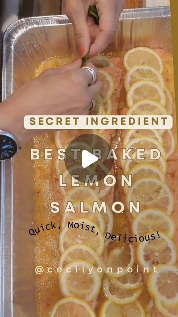 Cecily CJ on Instagram: "Best Baked Lemon Salmon:  Quick, moist, delicious salmon! Get the Secret Hack below...DM to receive directly to your email  ::  BAKED LEMON (SECRET SAUCE) SALMON  Pre-heat oven to 350 degrees  	• Salmon Filet   	• Fresh Lemon thinly sliced  	• Fresh Dill  	• Granulated Garlic   	• Granulated Season Salt   	• Granulated Lemon Pepper  	• 1 bottle Zesty Italian Dressing  	• Aluminum Foil  	• Roasting Pan or Aluminum Pan  ○ Wash salmon & cut if necessary fit into pan   ○ Lightly season with dry ingredients   ○ Pour entire bottle of dressing over salmon-completely coating   ○ Layer thin slices of lemon over entire salmon-overlapping   ○ Sprinkle on fresh dill-cover with foil   ○ Place in over for 30 minutes   ○ Uncover increase over temp to 425 degrees for addl 10-15 mi Season Salt, Granulated Garlic, Zesty Italian Dressing, Lemon Salmon, Aluminum Pans, Salmon Filet, Secret Sauce, Seasoned Salt, Italian Dressing