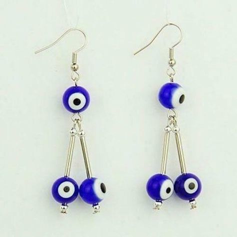 Handmade Evil Eye Dangle Earrings Lampwork Glass Beads Are Blue, White, And Black Silver Plated Brass Findings And Earring Hooks Measures Approximately 65mm Long Eye Beads Measure 10mm In Diameter Givenchy Earrings, Handmade Evil Eye, Blue Stud Earrings, Enamel Stud Earrings, Gemstone Drop Earrings, Turquoise Earrings Dangle, Evil Eye Earrings, Beaded Jewelry Designs, Eye Beads