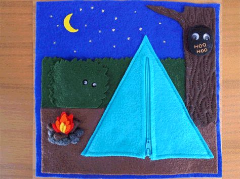 Activity Book: Camping Fun Camping Quiet Book, Felt Camping Set Diy, Camping Books For Toddlers, Camping Quiet Book Page, Beach Quiet Book Page, Night Camping, Camping Scene, Camping Books, Green Rabbit