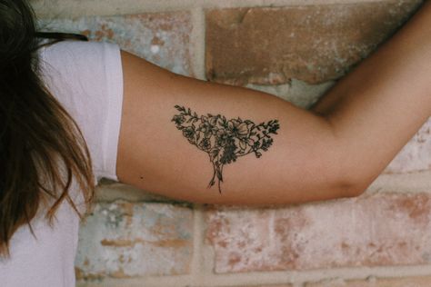 bicep tattoo flowers Female Bicep Tattoo, Outer Bicep Tattoos, Bicep Tattoo Women, Inner Bicep Tattoo, Tattoo Flowers, Tattoos For Women Half Sleeve, Bicep Tattoo, Tattoo Women, Shoulder Tattoo