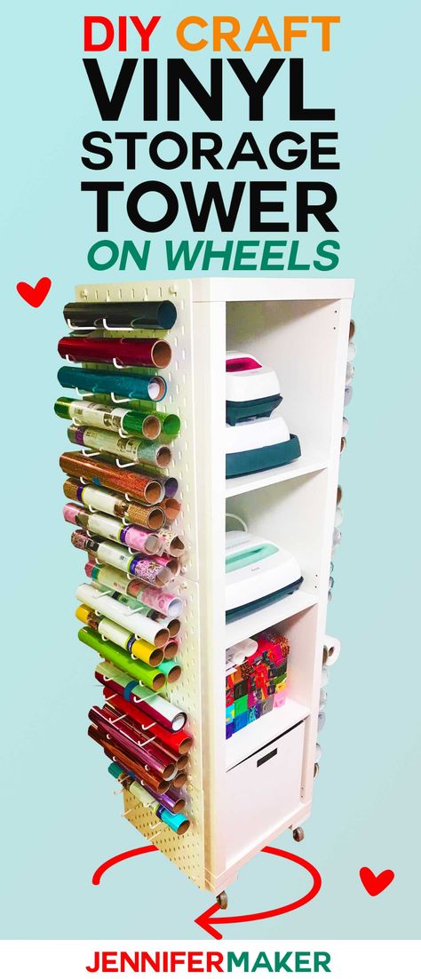 Craft Vinyl Storage Organizer Tower | DIY IKEA Hack | #craftroom #vinylstorage #organization Craft Vinyl Storage, Cricut Storage, Ikea Craft Room, Storage Hacks Diy, Ikea Crafts, Diy Organizer, Dream Craft Room, Craft Room Design, Diy Ikea Hacks