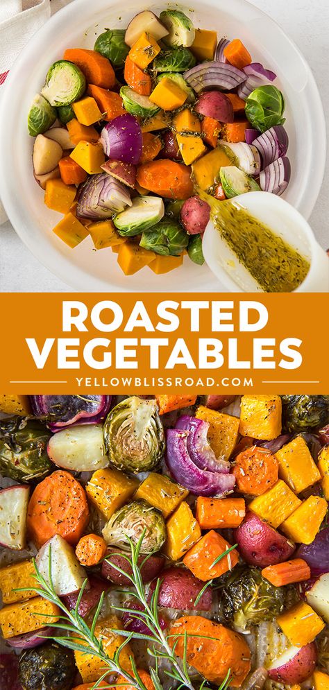 Oven Roasted Vegetables are deliciously tender and roasted in a crave-worthy seasoning blend. Get tips for perfect roast veggies side dish every time! Thanksgiving Side Dishes Crockpot, Thanksgiving Recipes Side Dishes Veggies, Roast Veggies, Yellow Bliss Road, Thanksgiving Side Dishes Healthy, Roasted Veggies In Oven, Easy Roasted Vegetables, Thanksgiving Side Dishes Easy, Perfect Roast